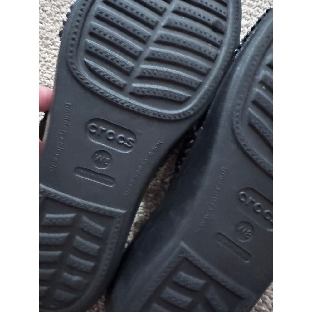 Crocs Patricia Diamante Black Studded Slip On Sandals Womens Size 8 Triple Strap - Picture 9 of 12